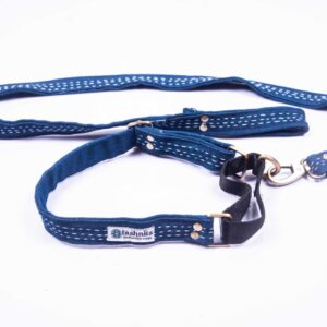 Jeans Martingale Collar with Leash  Hand Embroidery